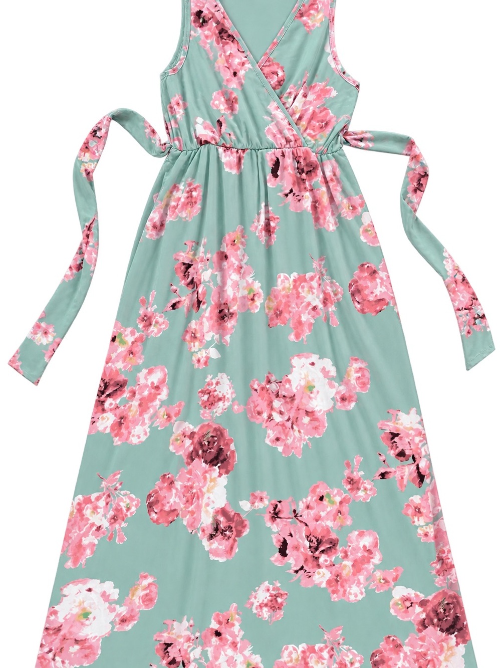 PinkBlush Maternity Floral Maxi Dress Medium Mint Pink Tie Waist